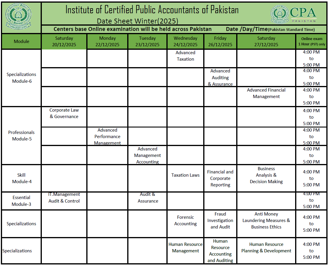 Examination Summer 2025 - Datesheet Announced