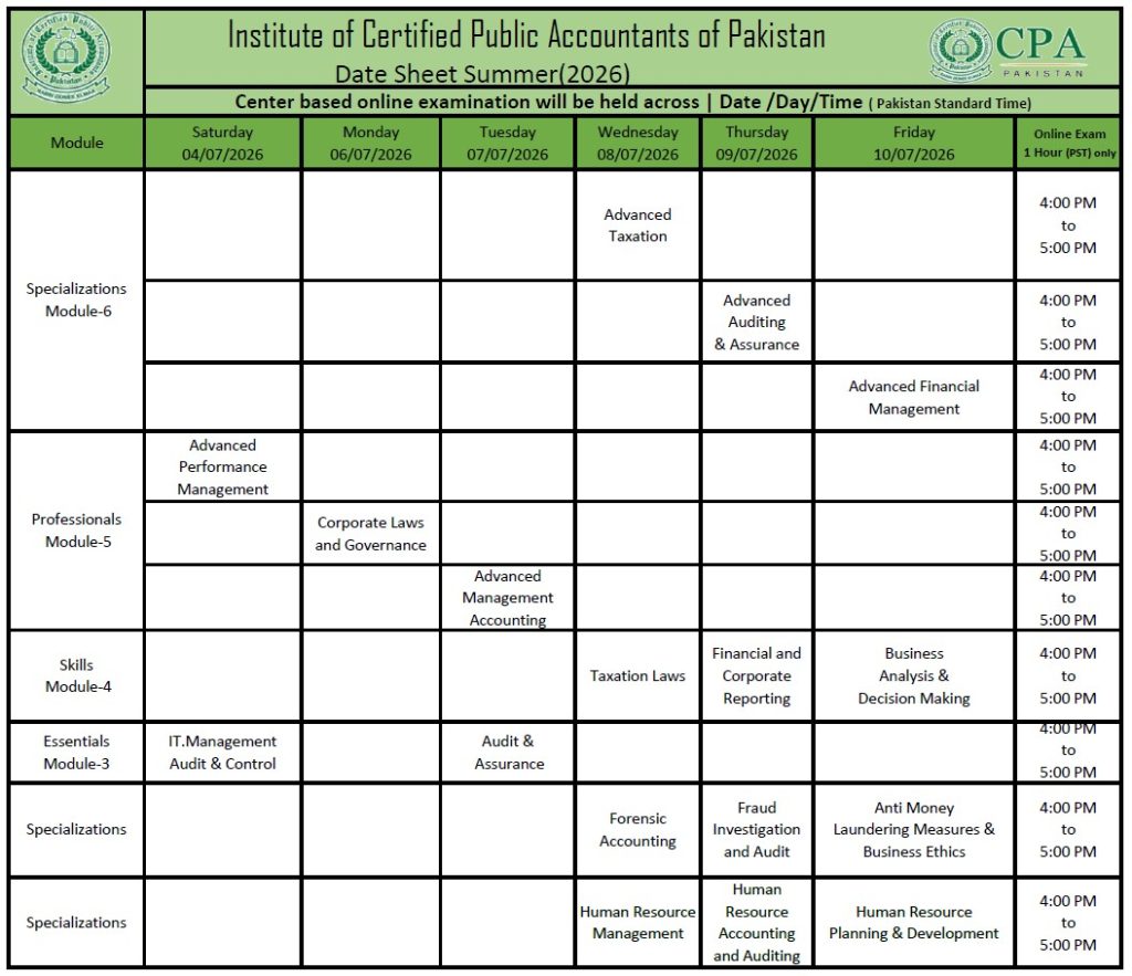 Date Sheet Announcement Summer Exam 2026